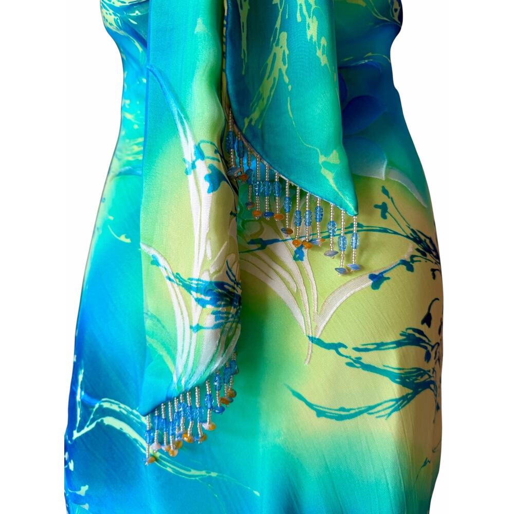 Cache Women's Size 12 Halter Dress Floral Watercolor Asymmetrical Hem Y2K - Picture 7 of 13